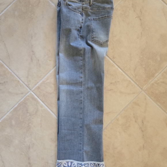 CHARLIE B Light Blue Flare Jeans with Lace Hem - Picture 2 of 7